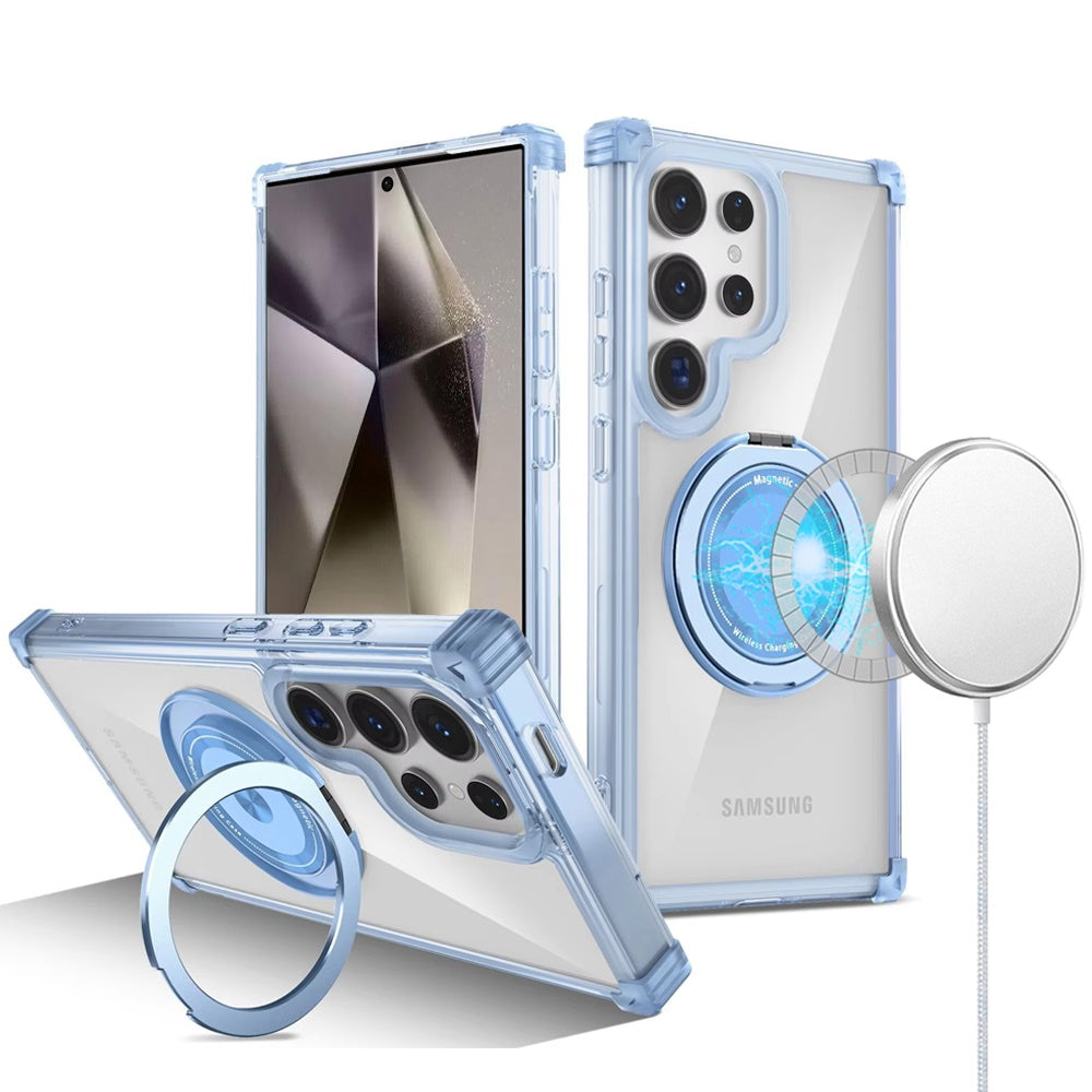 For Samsung Galaxy S25 Ultra Shield Magnetic Case [Compatible with MagSafe], 360° Rotatable Invisible Ring Stand, Transparent Back Case Cover