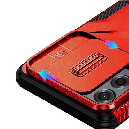For Samsung Galaxy S23 Ultra Slim Fit Shockproof Hybrid with Slide Camera Window Covering, Rugged Tpu Silicone Hard PC Bumper Case Cover Red