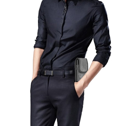 For Apple iPhone 16 Pro (6.3") Universal Vertical Fabric Case Holster with 2 Card Slots, Pen Holder, Belt Clip Loop & Hook Carrying Phone Pouch [Black]