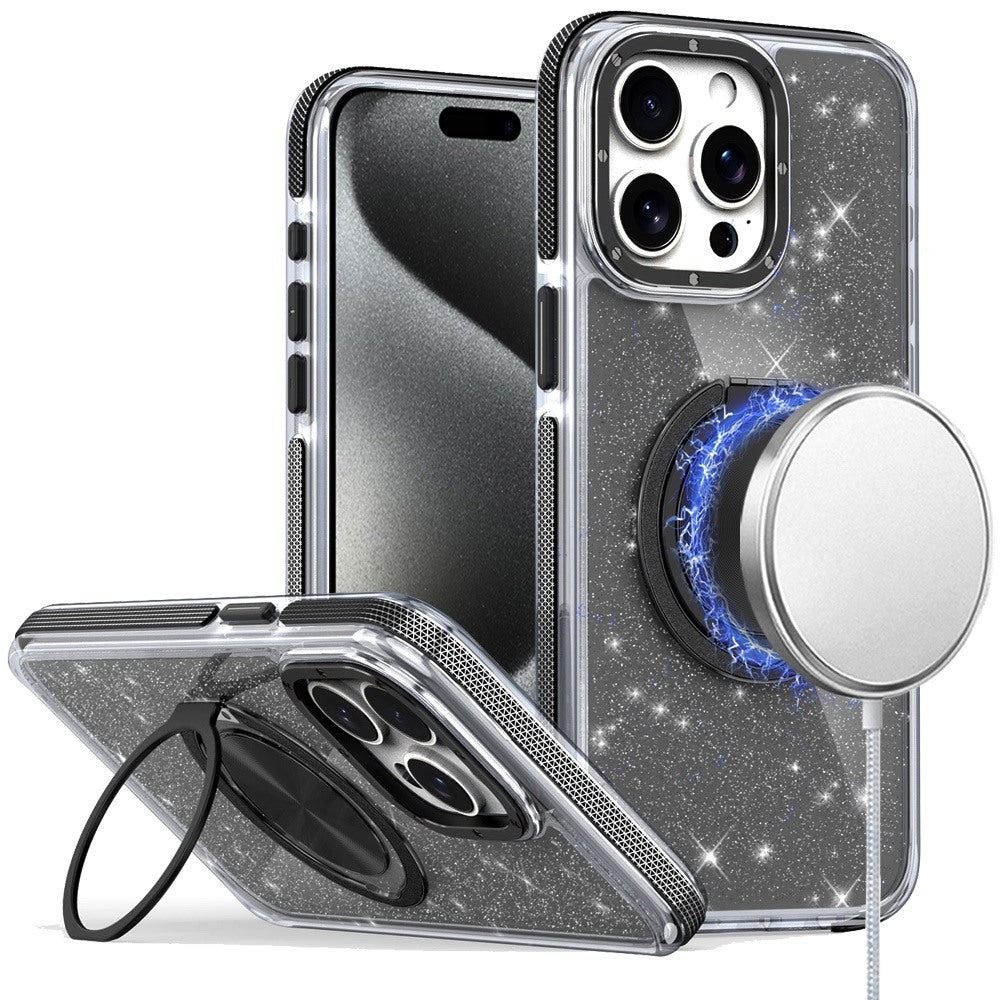 For Samsung Galaxy A37 Slim Bling Glitter Sparkly Shimmer Hybrid with Magnetic Ring and 360° Rotational Stand [Compatible with Magsafe] Case Cover