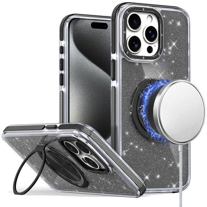 For Samsung Galaxy A37 Slim Bling Glitter Sparkly Shimmer Hybrid with Magnetic Ring and 360° Rotational Stand [Compatible with Magsafe] Case Cover