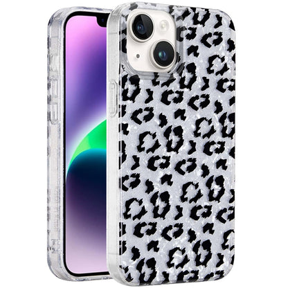 For Apple iPhone 14 /13 Glitter Leopard, Fashion Design Animal Skin Print Slim IMD TPU Dual Layer Shockproof Protective Case Cover
