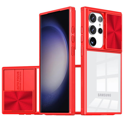 For Samsung Galaxy S25 Fan Edition /Galaxy S25 FE Hybrid Cases with Sliding Camera Cover Transparent Shockproof Bumper TPU Protective Case Cover Red