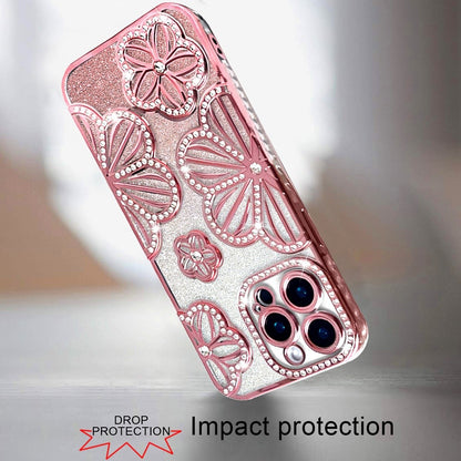 Phone Case for Apple iPhone 12 Pro Max Shimmer Glitter Floral Thick TPU Shockproof Durable Grip Camera Protection Anti-Scratch Stylish Design Cover Rose Gold