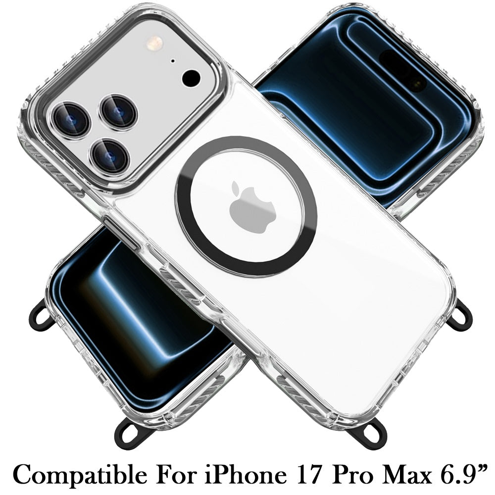 Phone Case for Apple iPhone 17 Pro Max (6.9") Transparent Magnetic Lanyard Shockproof Hybrid Clear Grip Durable Camera Protection TPU Anti-Slip Design Cover