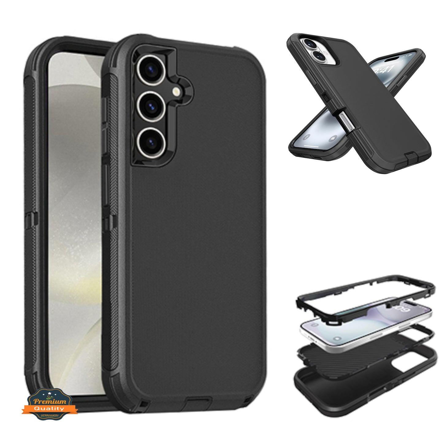 For Samsung Galaxy S25 /S24 Delux Armor Case Shockproof Rugged 3-Layer Protection Hybrid Heavy Duty with Enhanced Durability Case Cover
