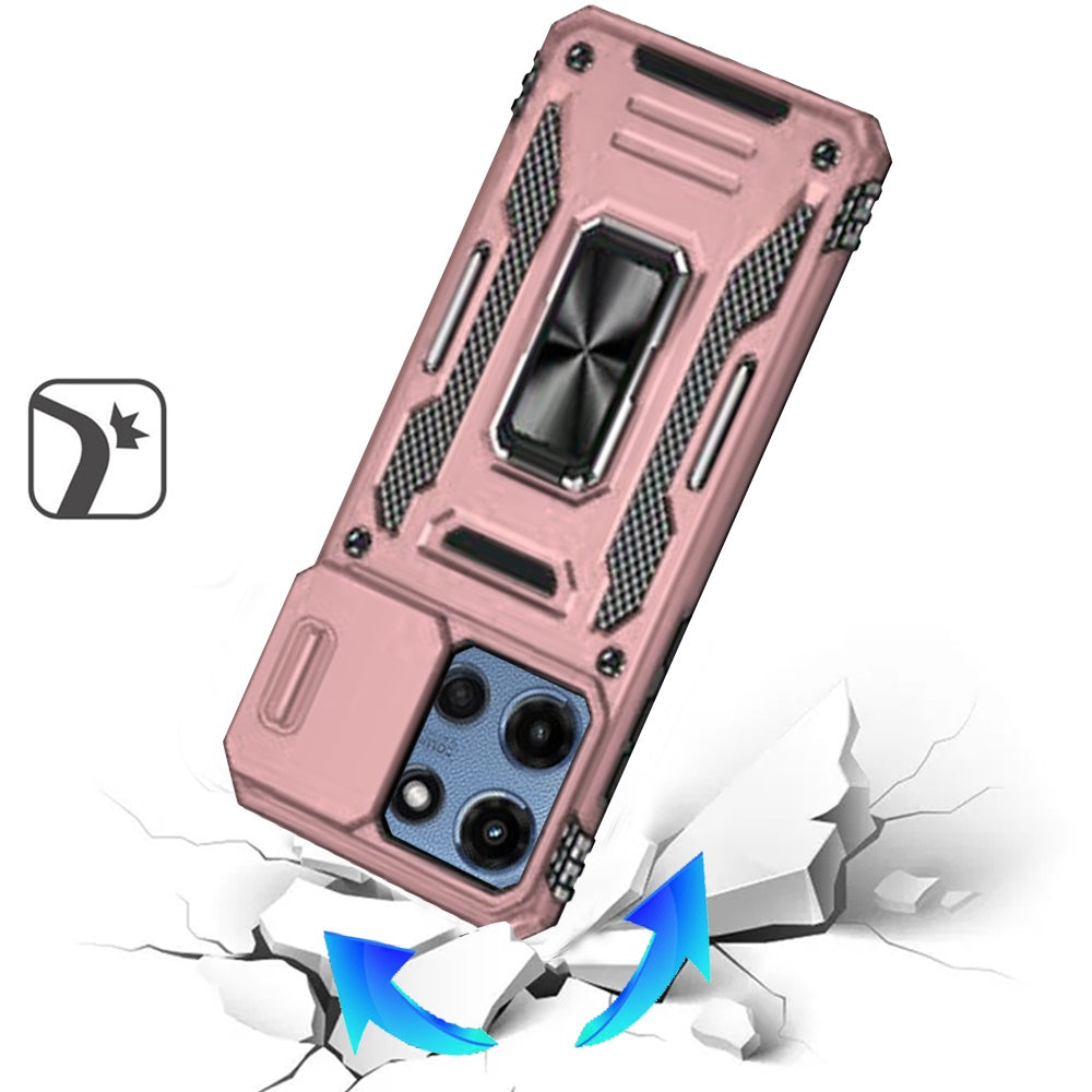 For Motorola Moto G Power 5G 2025 Tough Hybrid Case with Movable Camera Window & Metal Ring Stand Shockproof Case Cover
