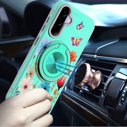 For Samsung Galaxy A36 Pattern Design Hybrid with Invisible Ring Stand & Magnetic Back, Shockproof Protective Grip Case Cover