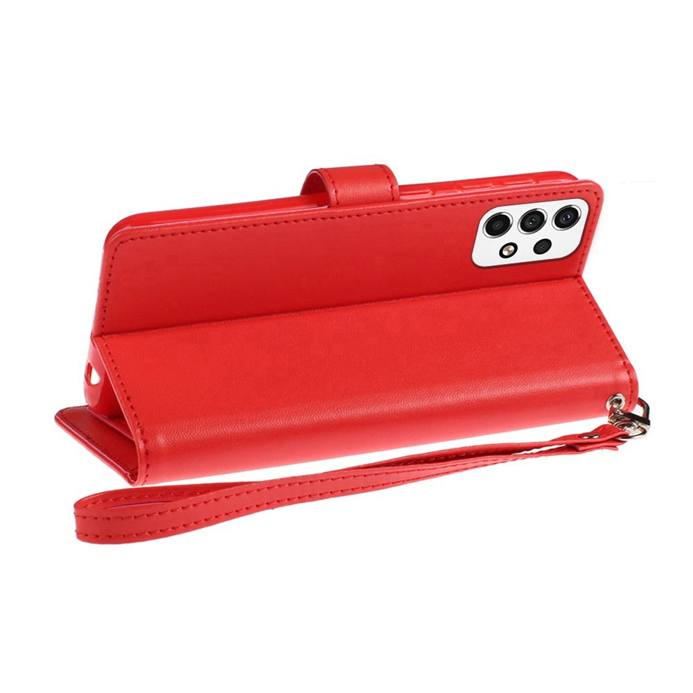 For Apple iPhone 15 Wallet Cases PU Leather with Credit Card /ID /Cash Holder Slot Dual Flip Book Pouch, Stand and Strap Case Cover Red