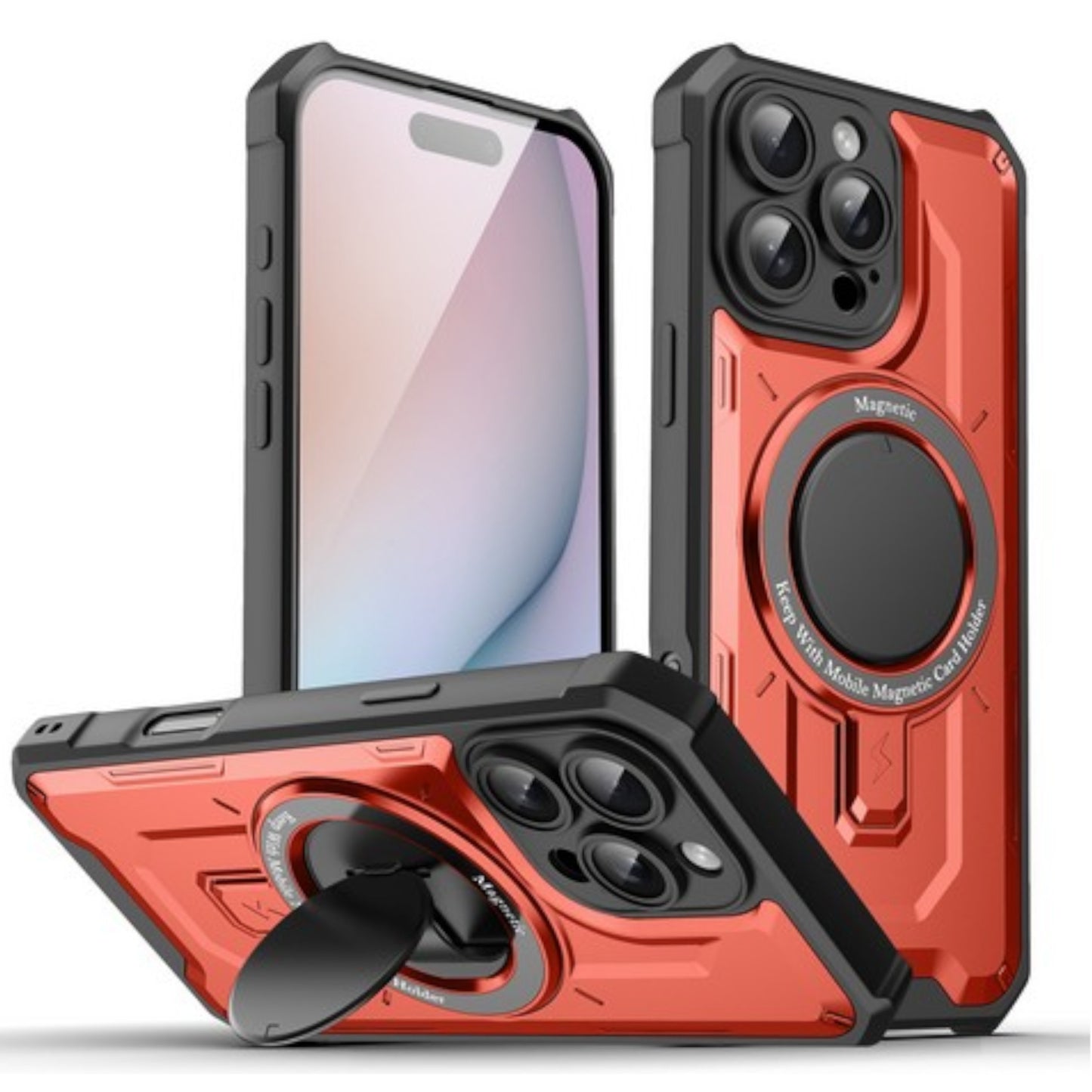 For Apple iPhone 16 Pro (6.3") Hybrid Tuff Case with Folding Stand Magnetic Holder Compatible with MagSafe [Military Shockproof] Case Cover