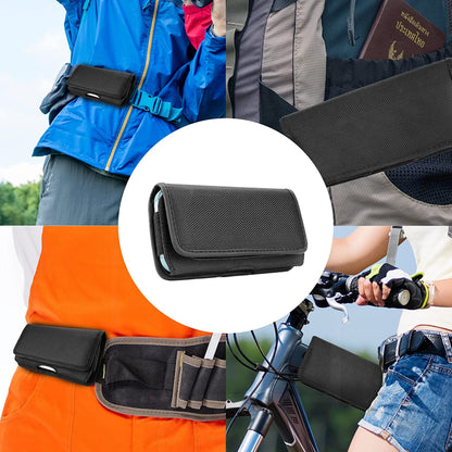 For Apple iPhone 16 Pro (6.3") Pouch Case Universal Horizontal Canvas with Belt Clip Loop Holster Military Grade Cell Phone Holder Cover [Black]