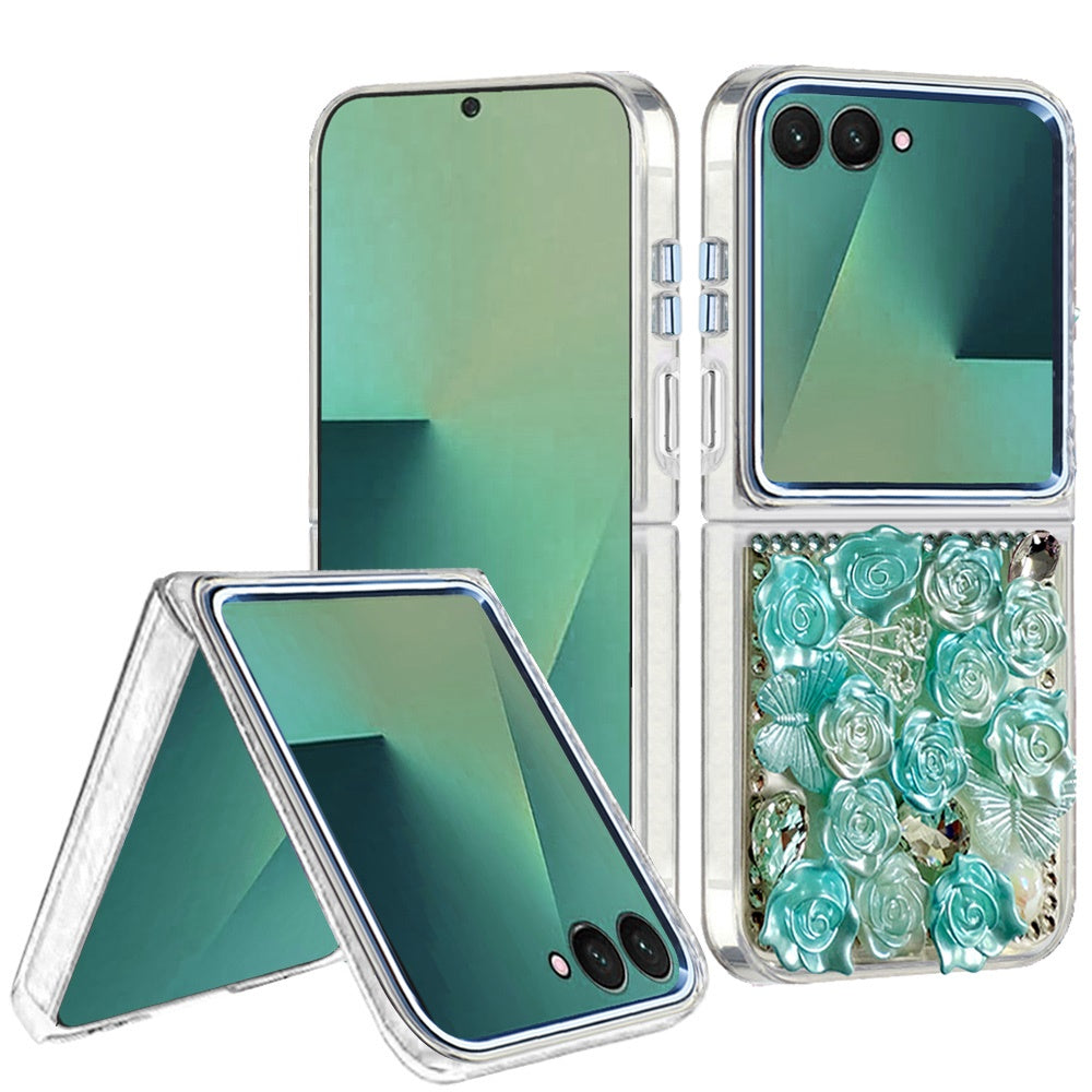 For Samsung Galaxy Z Flip 7 Muti-Color Floral Fashion Bling Crystal 3D Full Diamonds Stones Sparkle Rhinestone Glitter Hybrid Case Cover