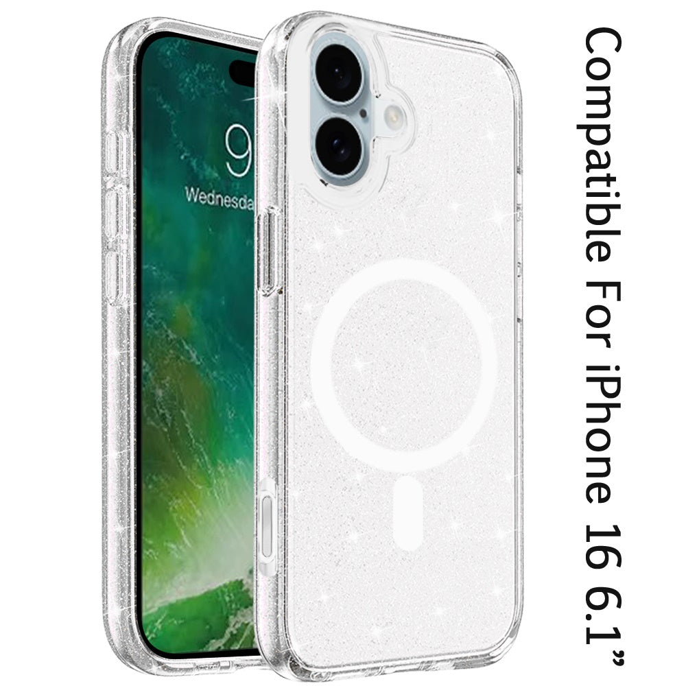 For Apple iPhone 17 Pro Max MagSafe Compatible Glitter Sparkle Bling Hybrid Case with Magnetic Circle, Slim TPU & Hard PC Frame Case Cover Clear