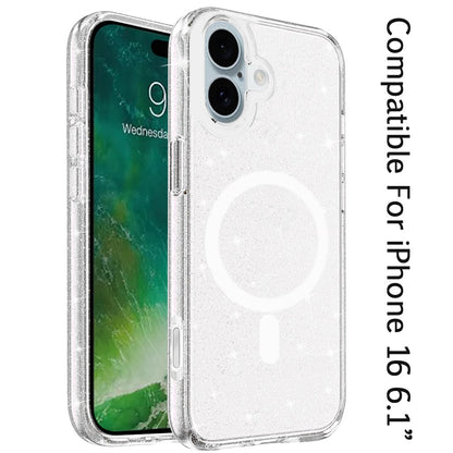 For Apple iPhone 17 Pro Max MagSafe Compatible Glitter Sparkle Bling Hybrid Case with Magnetic Circle, Slim TPU & Hard PC Frame Case Cover Clear