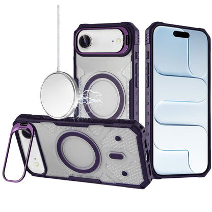 For Apple iPhone 17 AIR Transparent Tough Dotted Magnetic Case with Camera Stand & Hybrid Grip Shockproof Case Cover