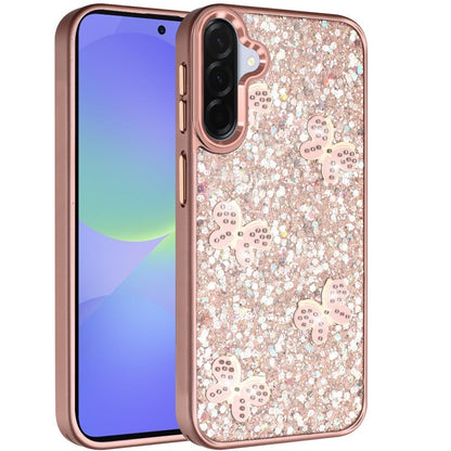 For Samsung Galaxy A36 Cute Butterfly Crystal Diamond Glitter Case Sparkle Bling Frame Metallic Edges, Shimmer TPU Hybrid Case Cover