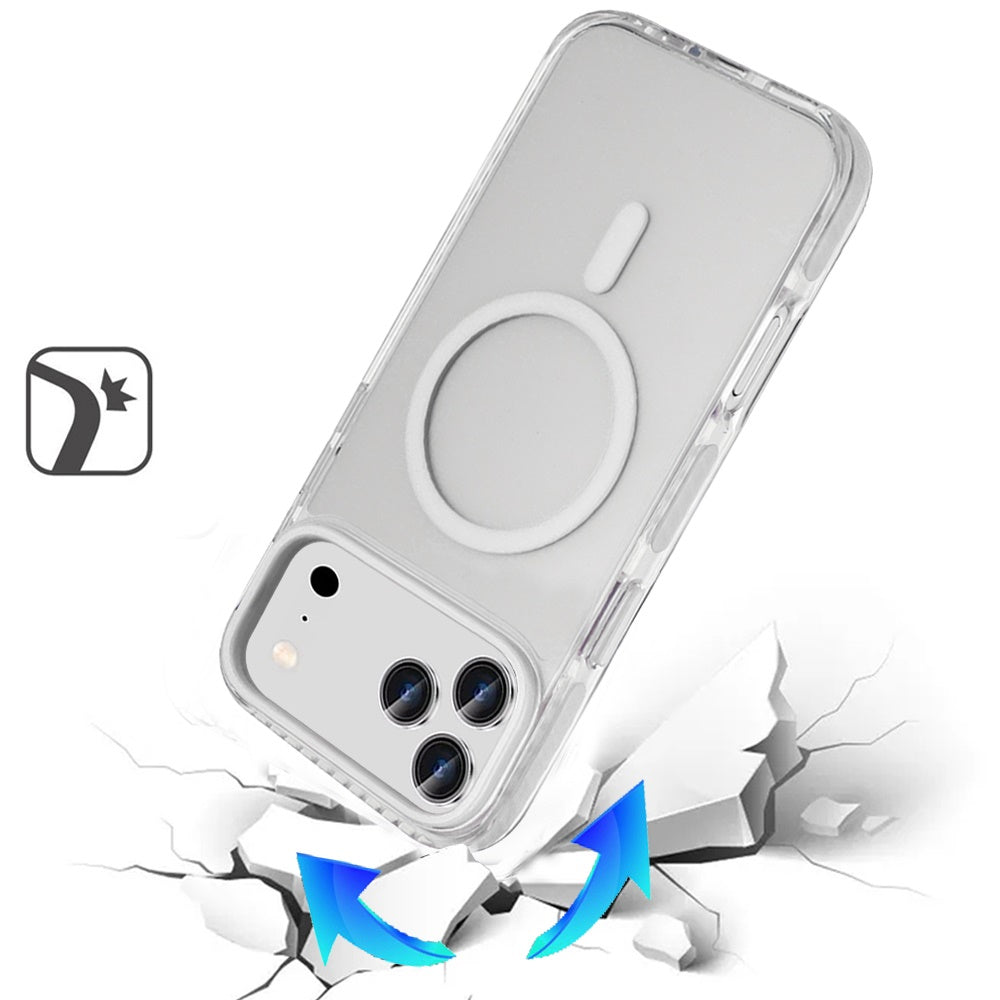 For Apple iPhone 17 Pro Max Transparent Hybrid with Color-Matched Magnetic Circle, Rubber TPU Frame Hard PC Shockproof Case Cover White