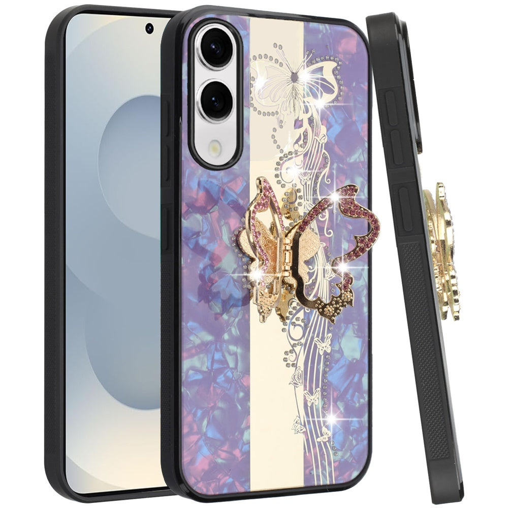 For Samsung Galaxy S25 EDGE Diamonds 3D Fashion Bling Sparkly Glitter Ornaments Engraving Hybrid with Ring Stand Case Cover