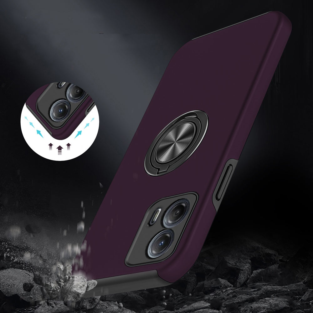 For Motorola Moto G Power 5G 2024 Hybrid 360 Degree Rotatable Metal Invisible Ring Stand Holder Slim Fit Magnetic Car Mount Shockproof Case Cover Dark Purple