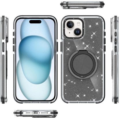 For iPhone 15 Plus (6.7") Slim Bling Glitter Sparkly Shimmer Hybrid with Magnetic Ring and 360° Rotational Stand [Compatible with Magsafe] Case Cover