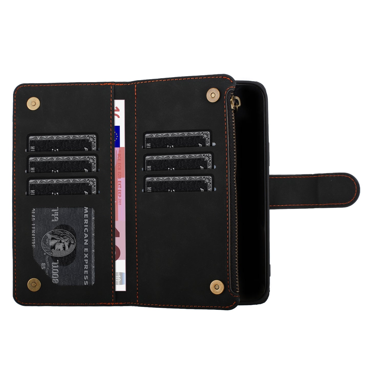 PU Leather Wallet Design Jewel Bling with Credit Card Holder Flip Folio Pouch Zipper Purse Wrist Strap