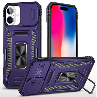 For Samsung Galaxy A37 Tough Hybrid Case with Movable Camera Window & Metal Ring Stand Shockproof Case Cover