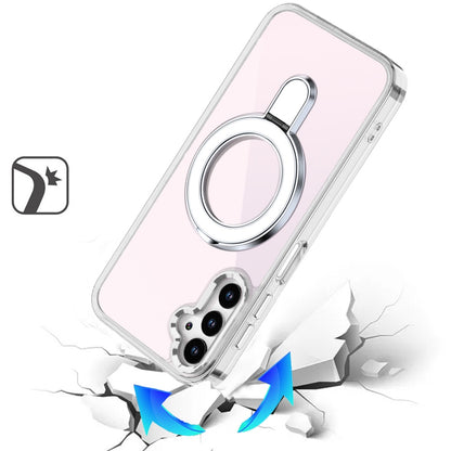 For Samsung Galaxy S25 Ultra Chrome Hybrid with Rotating Magnetic Circle Ring Stand, Slim Shockproof Hybrid Case Cover