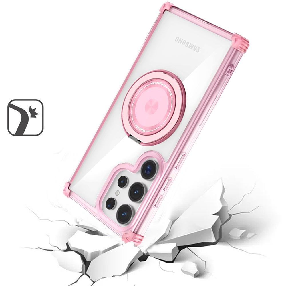 For Samsung Galaxy S25 Ultra Shield Magnetic Case [Compatible with MagSafe], 360° Rotatable Invisible Ring Stand, Transparent Back Case Cover