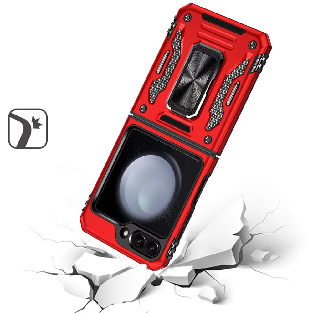 For Samsung Galaxy Z Flip 7 FE Tough Hybrid Case with Movable Camera Window & Metal Ring Stand Shockproof Case Cover