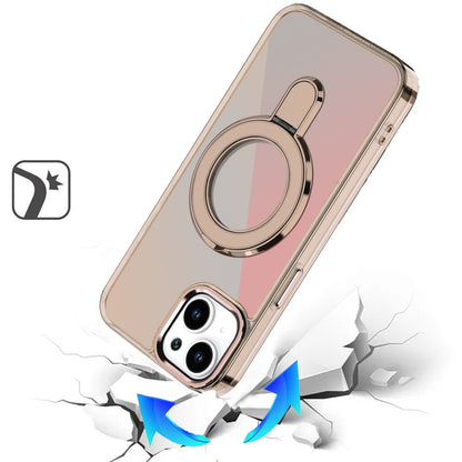 For Apple iPhone 14 /13 Chrome Hybrid with Rotating Magnetic Circle Ring Stand, Slim Shockproof Hybrid Case Cover