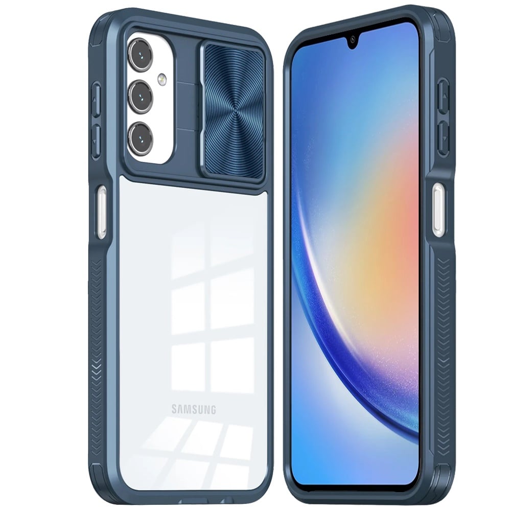 For Samsung Galaxy A15 5G Hybrid Cases with Sliding Camera Cover Transparent Shockproof Bumper TPU Protective Case Cover