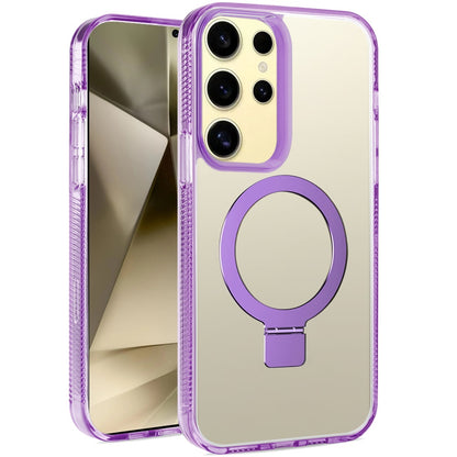 For Apple iPhone 17E /16E Transparent Magnetic Ring Circle Stand with MagSafe Compatible Hybrid Dotted Edged Hard PC Shockproof Case Cover Light Purple