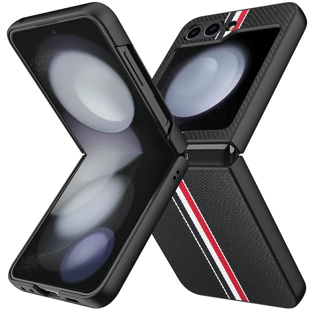 For Samsung Galaxy Z Flip 7 FE Velvet Fabric PU Vegan Leather, Premium Flip Design, Slim Snap-On Hard PC + TPU Case Cover Black