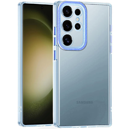 For Samsung Galaxy S23 Ultra Transparent Clear Hybrid with Matching Metal Buttons and Camera Protection Hard PC + TPU Rubber Case Cover