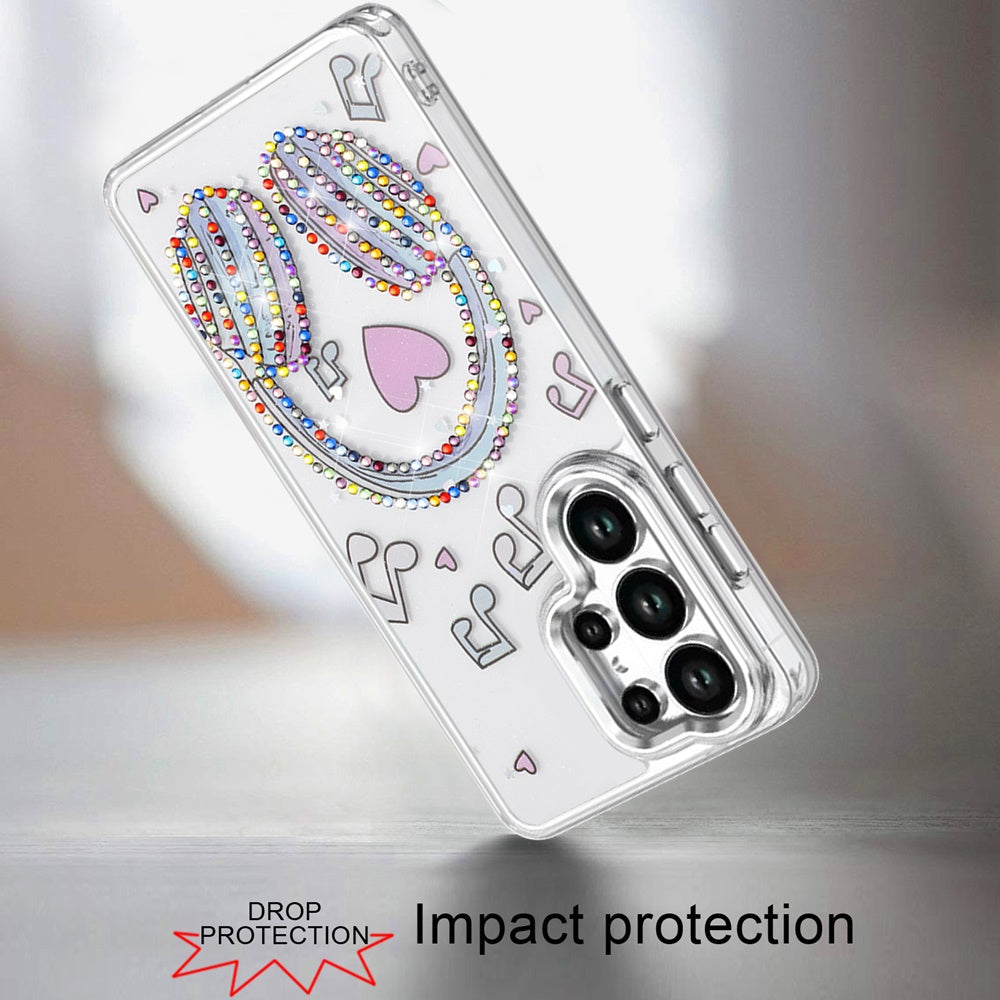 For Samsung Galaxy S25 Ultra Butterfly Resin Epoxy Diamond Design Metal Edged Hybrid Shockproof Heavy Duty Drop Protection Case Cover