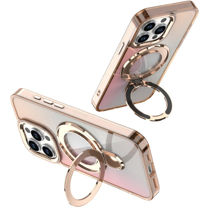 For Apple iPhone 16 Pro Max Chrome Hybrid with Rotating Magnetic Circle Ring Stand, Slim Shockproof Hybrid Case Cover