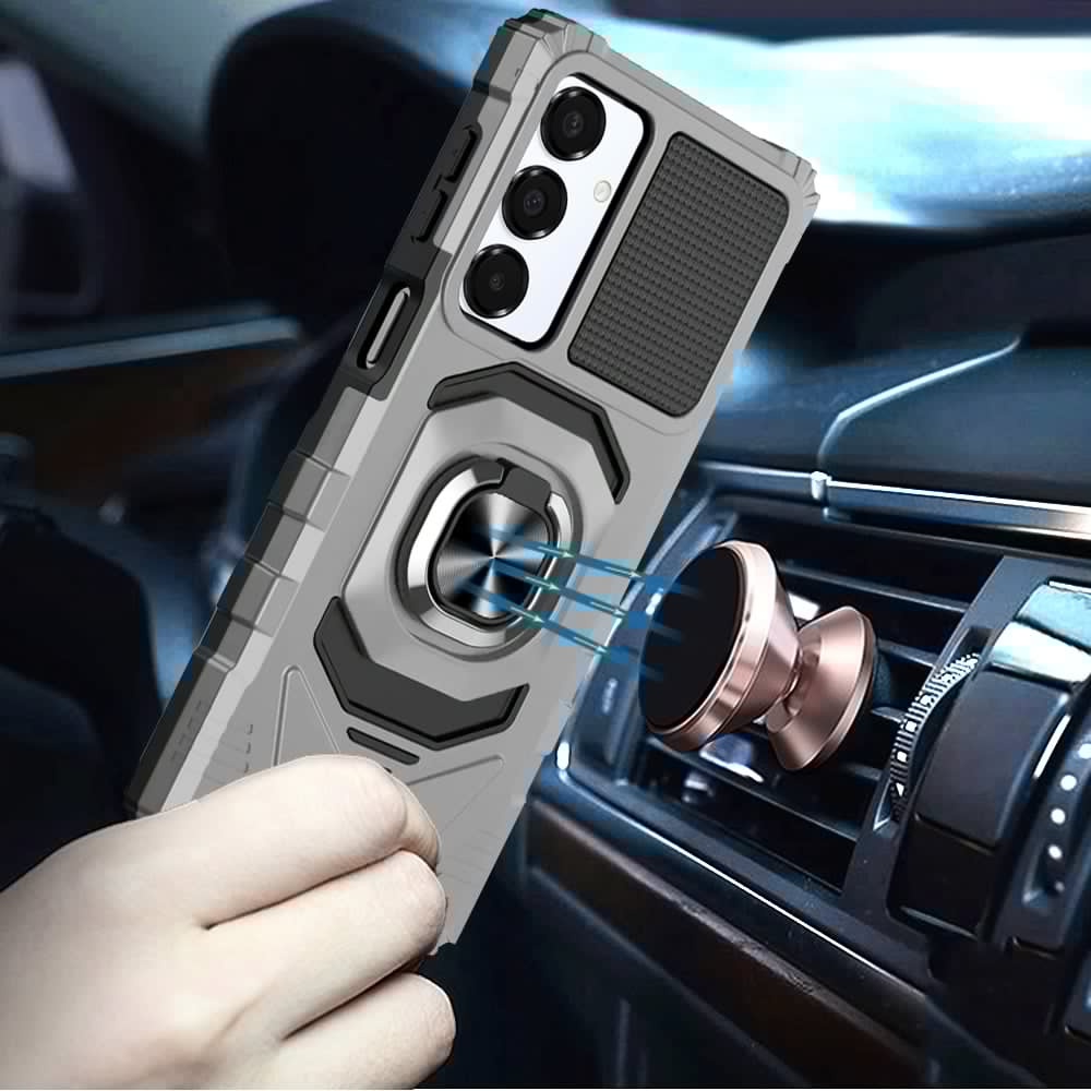 For Samsung Galaxy A16 5G Hybrid Dual Layer with 360° Rotate Magnetic Ring Stand Holder Kickstand TPU Rugged PC Shockproof Case Cover Silver