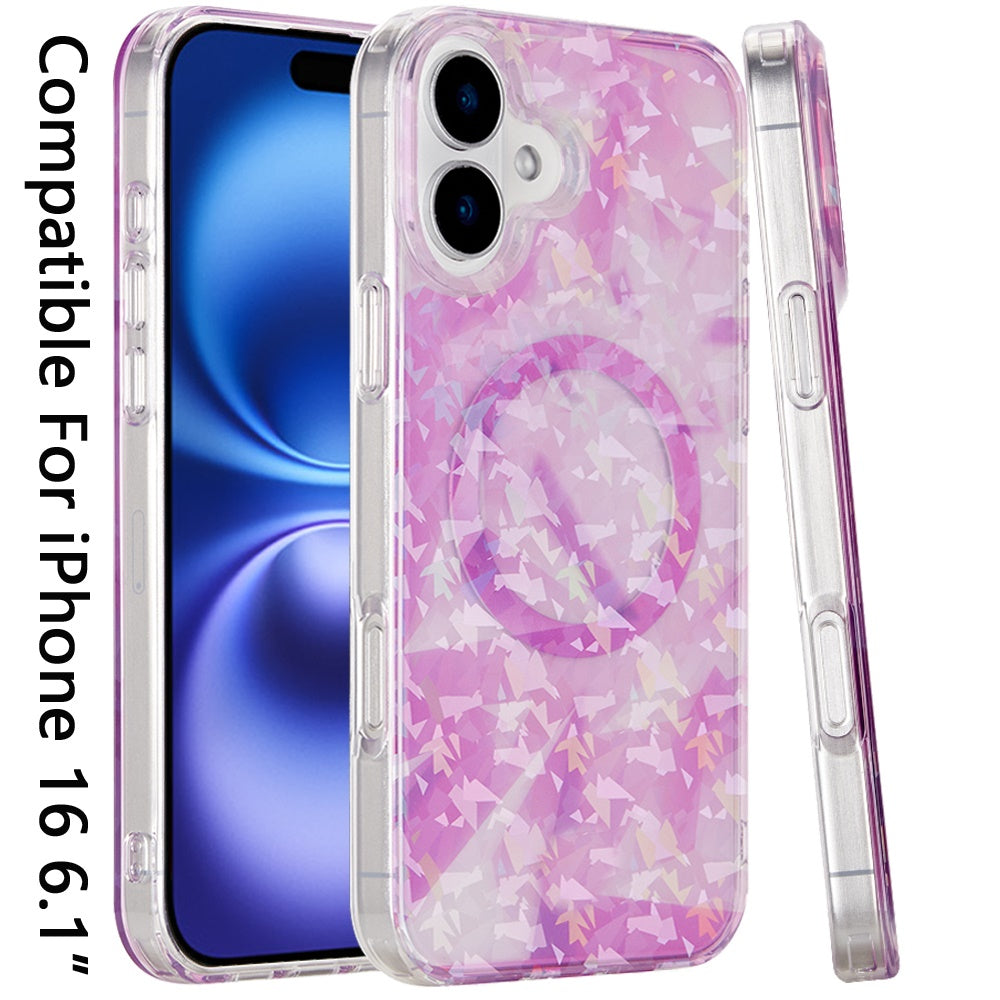 For Apple iPhone 16 (6.1") Floral Pattern Design Cute Clear Hybrid Compatible with Magsafe Double Layer Soft TPU Hard PC Back Slim Case Cover