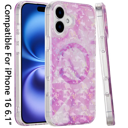 For Apple iPhone 16 (6.1") Floral Pattern Design Cute Clear Hybrid Compatible with Magsafe Double Layer Soft TPU Hard PC Back Slim Case Cover