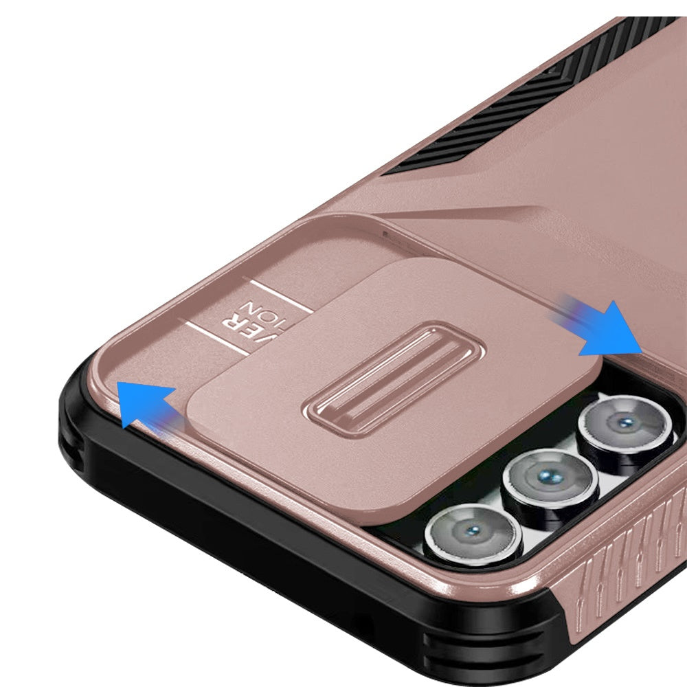 For Samsung Galaxy A17 5G Slim Fit Shockproof Hybrid with Slide Camera Window Covering, Rugged Tpu Silicone Hard PC Bumper Case Cover Rose Gold