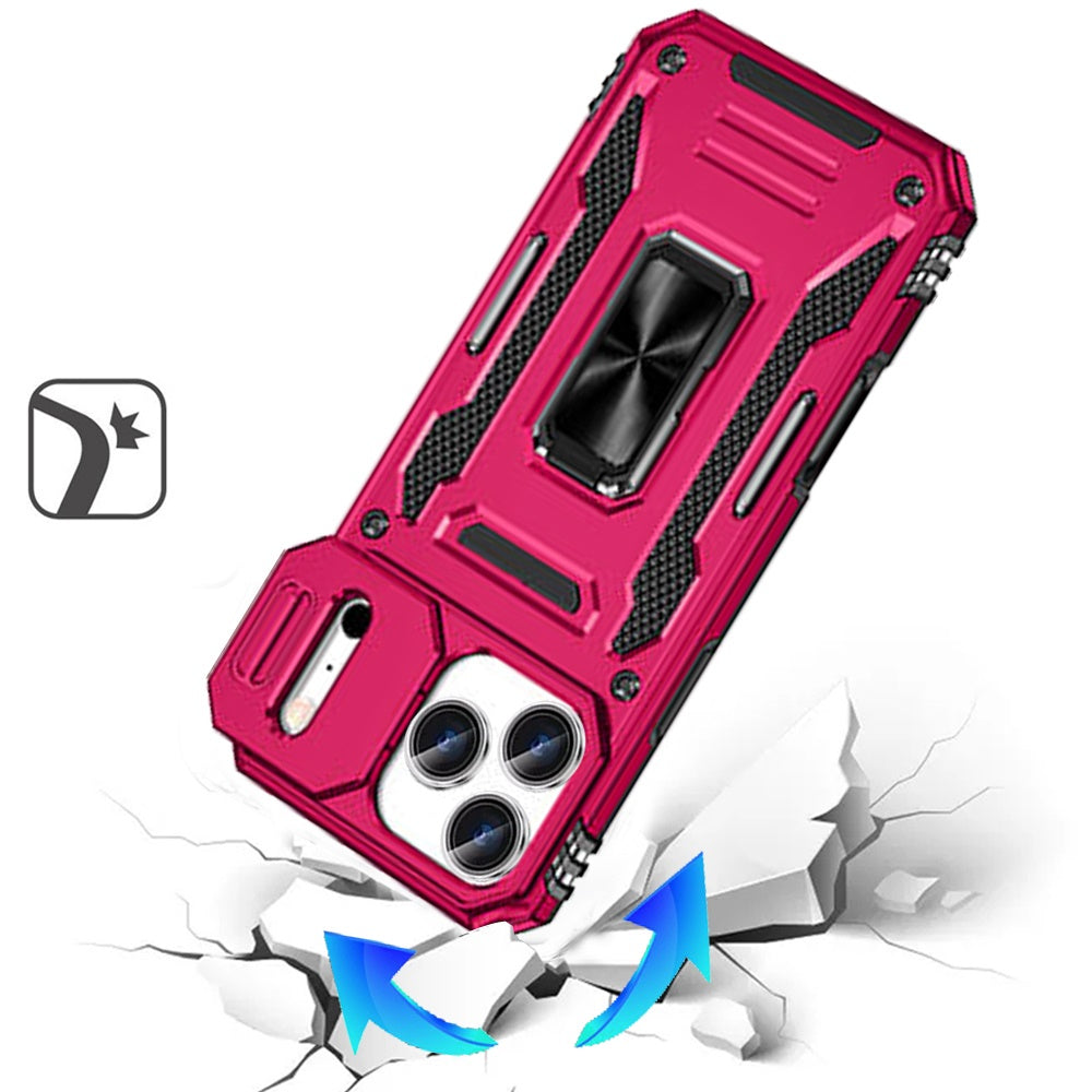 For Apple iPhone 17 Pro Max (6.9") Tough Hybrid Case with Movable Camera Window & Metal Ring Stand Shockproof Case Cover