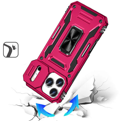 For Apple iPhone 17 Pro Max (6.9") Tough Hybrid Case with Movable Camera Window & Metal Ring Stand Shockproof Case Cover