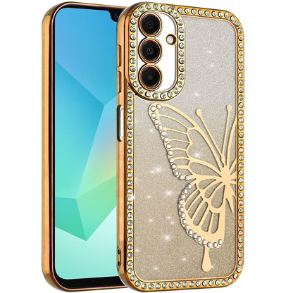 For Samsung Galaxy A16 5G Butterfly Glitter Diamond Shimmer Hybrid Slim & Stylish Electroplated Sparkly Bling Shockproof TPU Protective Case Cover