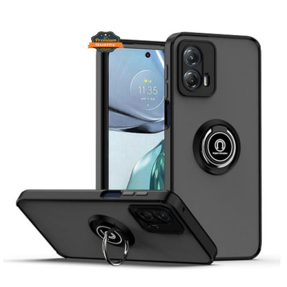 For Motorola Moto G Power 5G 2025 Translucent Matte Back Hybrid with Rotatable Metal Ring Holder Kickstand Shockproof TPU (Fit Car Mount) Case Cover