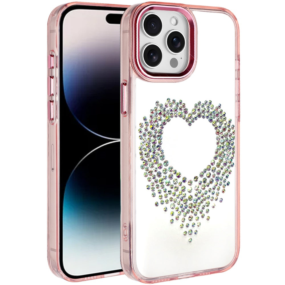 Angel Hearts Bling Glitter Diamond Hybrid TPU Cover, Colorful Frame Shockproof Protective Back