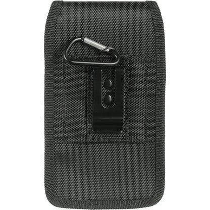 For Apple iPhone 16 (6.1") Universal Pouch Case Vertical Phone Holster Durable Nylon Cover with Belt Clip Loop, Velcro & Hook Carabiner [Black]