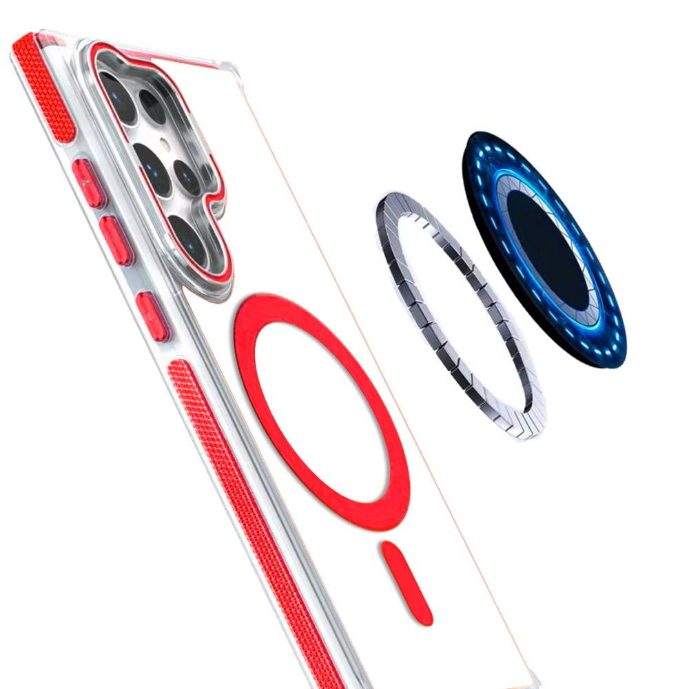 For Samsung Galaxy S25 Ultra Hybrid Clear Back Case with Invisible Camera Bracket Stand, MagSafe Magnetic Circle, Shockproof Color Frame Case Cover