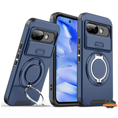For Google Pixel 9A Hybrid Case with 360° Magnetic Ring Stand, Camera Slide Protector & Compatible with MagSafe Case Cover