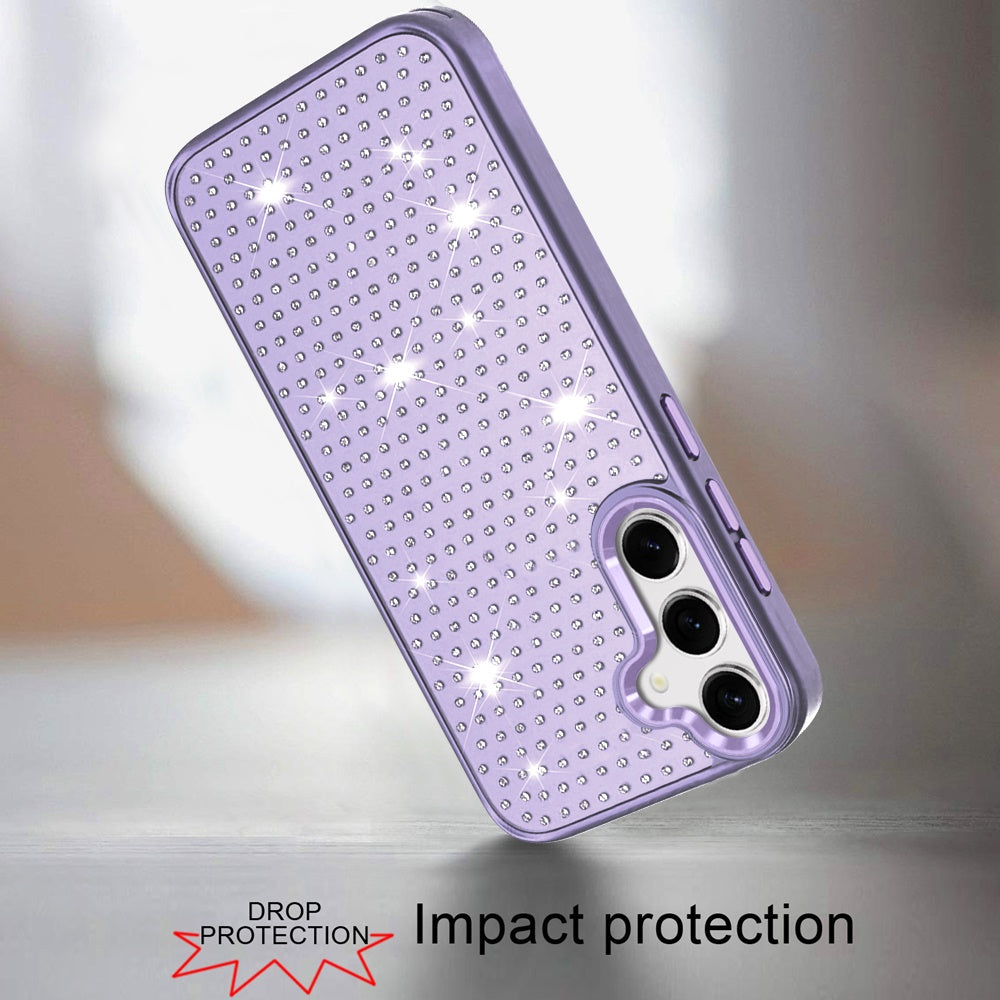 For Samsung Galaxy S25 Fan Edition /Galaxy S25 FE Bling Diamond Metallic, Full Sparkle Chrome Edged Hybrid Protective Shockproof Case Cover
