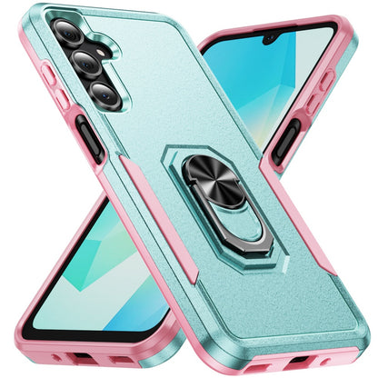 For Samsung Galaxy A17 5G Hybrid Rugged Tough 2in1 Drop-Proof Protection Military Grade Armor with Metal Ring Stand Case Cover